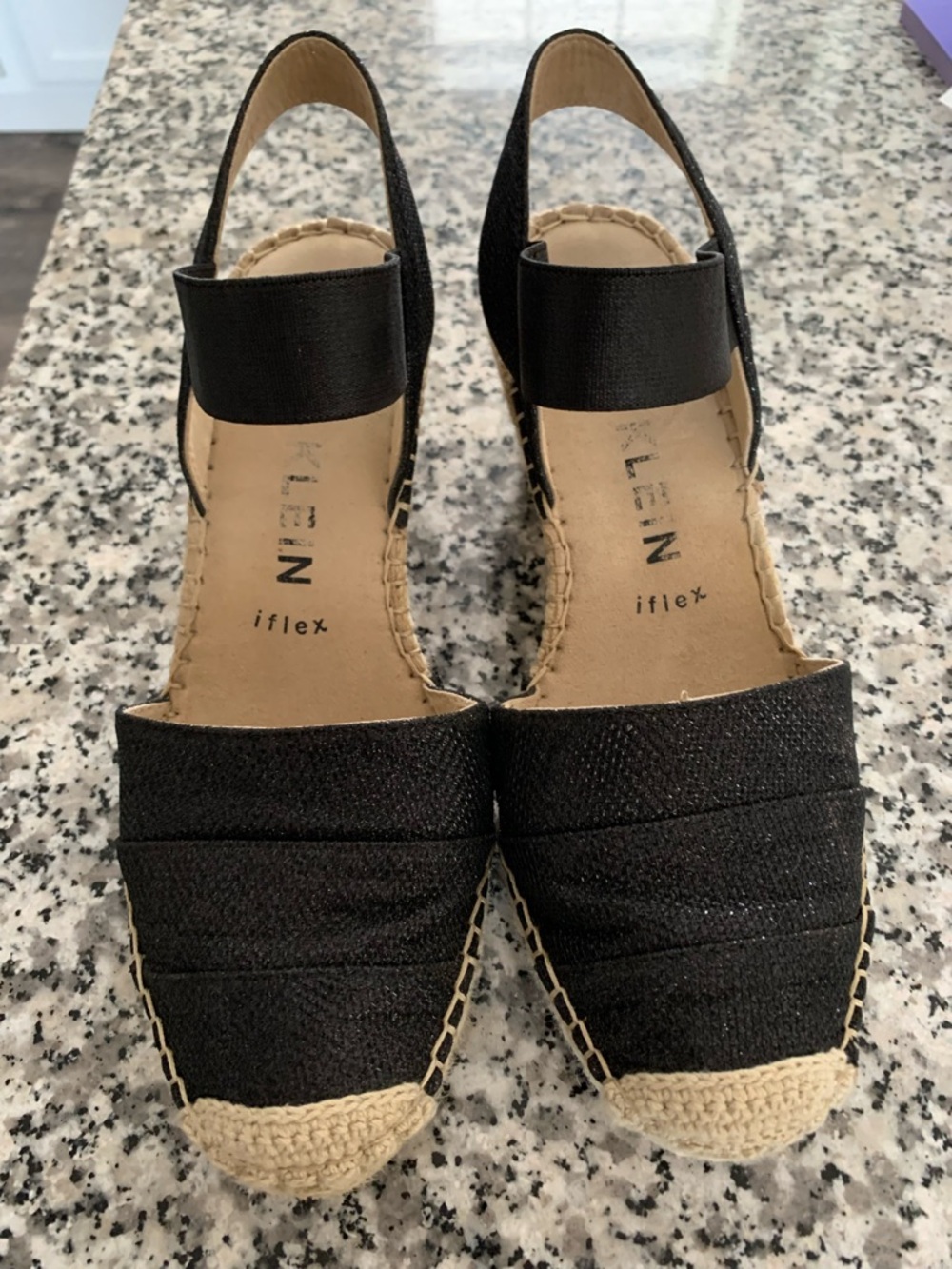 Anne Klein Black Espadrille Slingback Wedges
